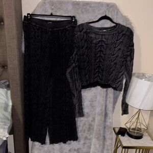 Fashion Nova Black and Gray Cable Knit Set